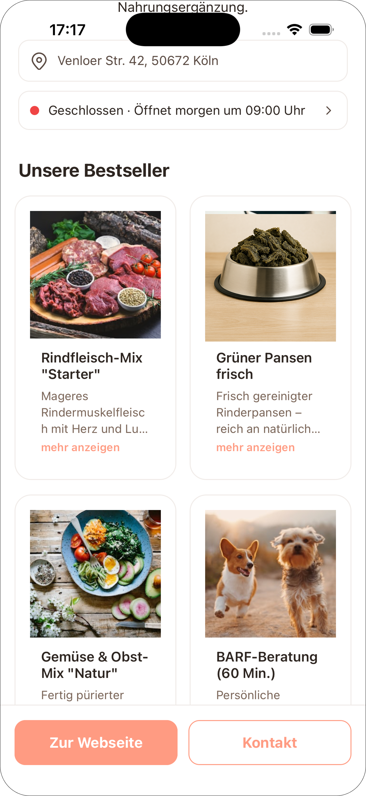 Kontakt und Website-Link im Händlerprofil